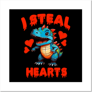 Kids I Steal Hearts Dino Baby Boy Valentines Day Posters and Art